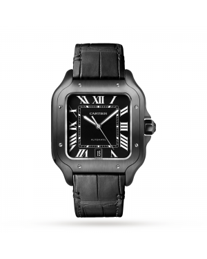 Swiss Santos de Cartier watch Large model, automatic, steel, ADLC, interchangeable rubber and leather bracelets