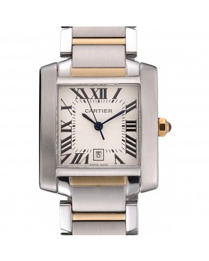 Swiss Cartier Tank Francaise Steel Case White Dial Roman Numerals Two Tone Bracelet 622648