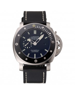 Panerai Luminor Submersible Black Dial Stainless Steel Case Black Bezel Black Leather Strap