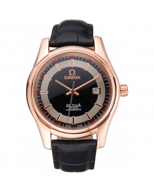 Omega DeVille Black Crocodile Leather Bracelet Black Dial Watch