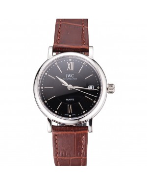 IWC Portofino Black Dial Stainless Steel Case Brown Leather Strap