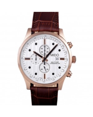 Mido Multifort Brown Croco Leather Strap White Dial 80287