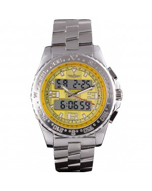 Breitling Certifie Yellow Dial Stainless Steel Strap Rose Gold Bezel