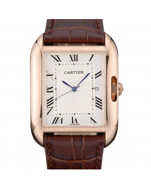 Cartier Tank Anglaise 36mm White Dial Gold Case Brown Leather Bracelet