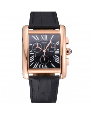 Cartier Tank MC Black Dial Gold Case Black Leather Bracelet 622694