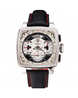 Tag Heuer Monaco Black Perforated Leather Strap White Dial 80306