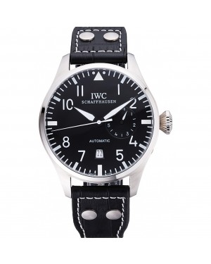 IWC Pilot 7 Day Black Dial Black Leather Bracelet