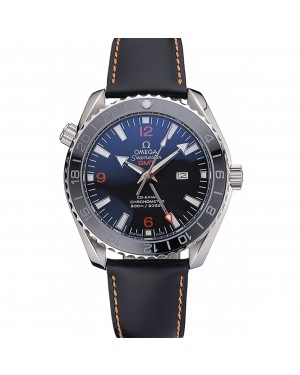 Omega Seamaster Planet Ocean GMT Black Dial Black Leather Band 622393