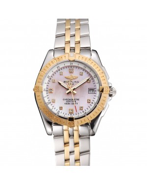 Breitling Colt Lady Pink Dial Diamond Hour Marks Gold Bezel Stainless Steel Case Two Tone Bracelet