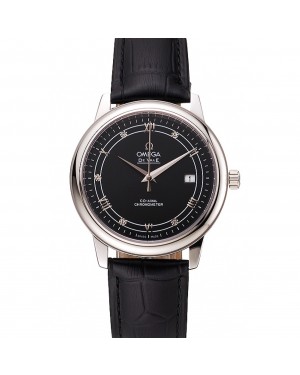 Omega De Ville Prestige Black Dial Stainless Steel Case Black Leather Strap