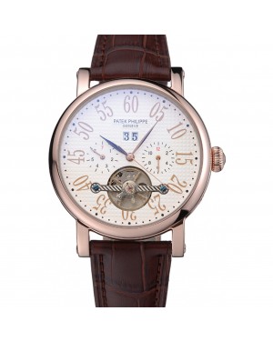 Patek Philippe Grand Complications Gold Case White Dial Arabic Numerals Brown Leather Bracelet 622255