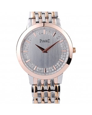Piaget Traditional Rose Gold Case Double Studded Minute Markers Silver Dial