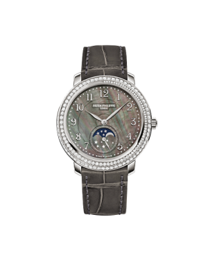 AAA Replica Patek Philippe Moonphase White Gold Black Mother of Pearl Watch 4968G-001