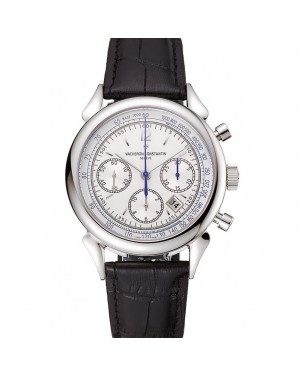 Swiss Vacheron Constantin Traditionnelle Day Date White Dial Black Leather Bracelet 1453987