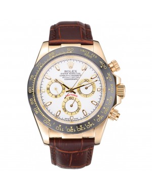 Rolex Cosmograph Daytona Gold Case White Dial Brown Leather Bracelet 622633