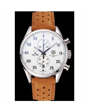Tag Heuer Carrera SpaceX-7 White Dial Silver Stainless Steel Case Brown Suede Strap