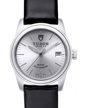 AAA Replica Tudor Glamour Date Silver Dial Leather Strap Ladies Watch 55000-1