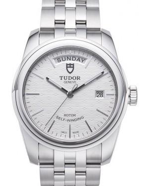 AAA Replica Tudor Glamour Date Day Silver Dial Steel Strap Mens Watch 56000-6
