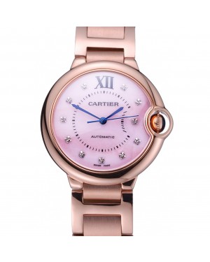 Swiss Cartier Ballon Bleu de Cartier Pink Diamond Dial Gold Bracelet 622556