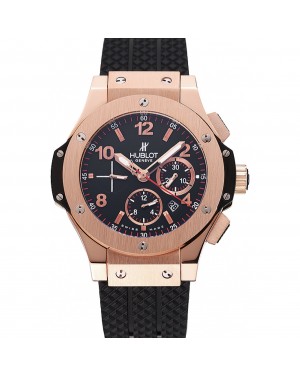 Swiss Hublot Big Bang Black Dial Rose Gold Case Black Rubber Bracelet 1453898