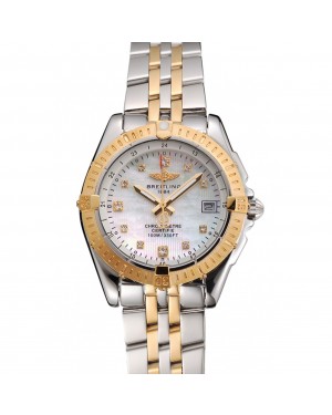 Breitling Colt Lady Pearl Dial Diamond Hour Marks Gold Bezel Stainless Steel Case Two Tone Bracelet