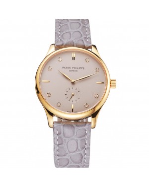 Patek Philippe Calatrava Gray Dial Diamond Markings Gold Case Gray Leather Strap