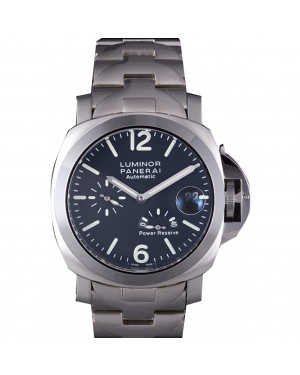 Panerai Luminor Power Reserve Black Dial Brushed Stainless Steel Bracelet