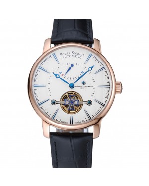 Vacheron Constantin Tourbillion Power Reserve White Dial Gold Case Black Leather Bracelet 1454272