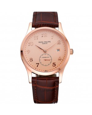 Patek Philippe Calatrava Rose Dial Rose Gold Case Brown Leather Strap 622836