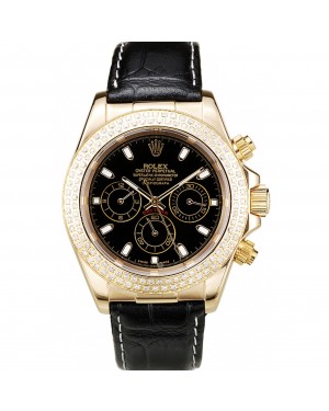 Rolex Daytona Gold Case Crystal Studded Bezel Black Dial