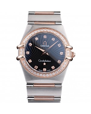 Omega Swiss Constellation Jewelry Diamond Case Radial Emblem Black Dial 98113