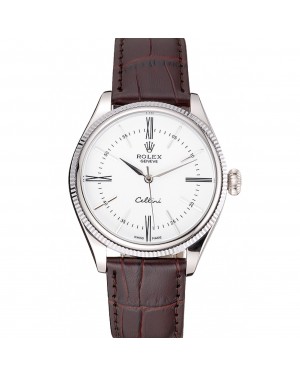 Rolex Cellini White Dial Stainless Steel Case Brown Leather Strap 622839