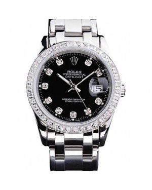 Rolex DateJust Black Dial Diamond Bezel Stainless Steel Bracelet