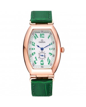 Omega Sochi Petrograd White Dial Gold Case Green Leather Strap 622821