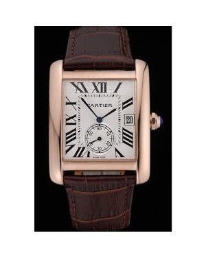 Cartier Tank MC White Dial Gold Case Brown Leather Strap 622578