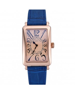 Franck Muller Long Island Classic Gold Dial Gold Case Blue Leather Band 622367