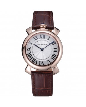Cartier Rotonde Blue Crown Brown Leather Bracelet 621974