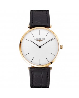 Swiss Longines Grande Classique White Dial Gold Case Black Leather Strap