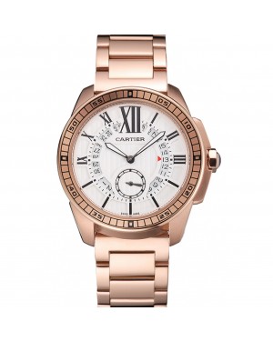 Cartier Calibre De Cartier Small Seconds White Dial Rose Gold Case And Bracelet