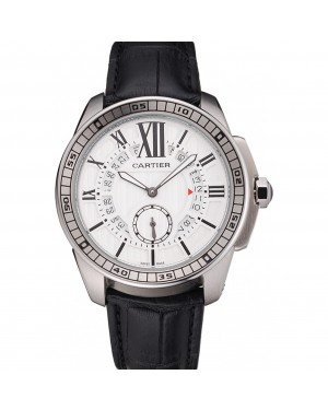 Cartier Calibre De Cartier Small Seconds White Dial Stainless Steel Case Black Leather Strap
