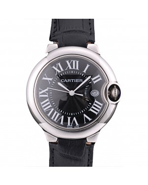 Cartier Ballon Bleu 38mm Black Dial Stainless Steel Case Black Leather Bracelet
