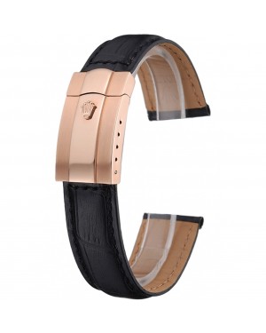 Rolex Black Leather with Rose Gold Clasp Bracelet 622498