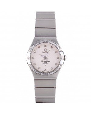 Swiss Lady Omega Constellation Crystal Encrusted Bezel Silver Radial Dial 80291