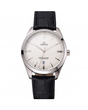 Omega Tresor Master Co-Axial White Dial Stainless Steel Case Black Leather Strap