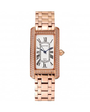 Cartier Tank Americaine White Dial Diamond Bezel Rose Gold Case And Bracelet 1453779