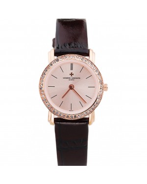 Vacheron Constantin Patrimony Diamond Rose Gold Dial Rich Maroon Leather Bracelet