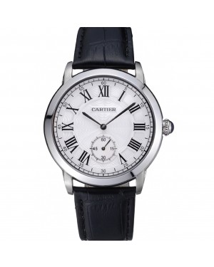 Cartier Ronde Louis White Dial Black Leather Strap 621977