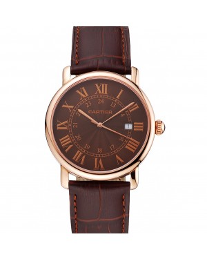 Cartier Ronde Solo Brown Dial Rose Gold Case Brown Leather Strap
