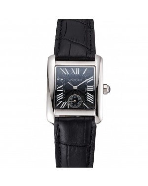 Cartier Tank MC Stainless Steel Case Black Dial Black Leather Strap 622174