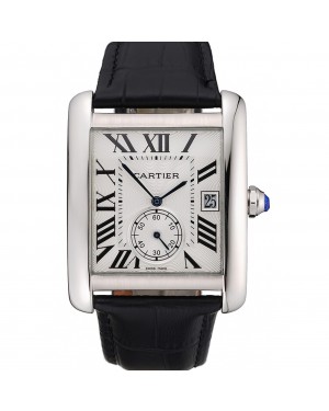 Cartier Tank MC White Dial Stainless Steel Case Black Leather Strap 622576